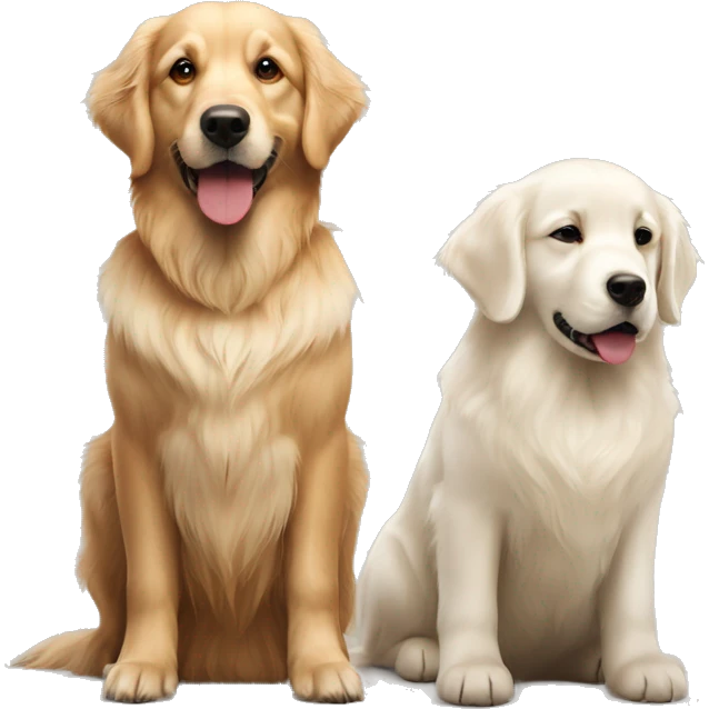 White golden retriever and a dark red golden retriever  emoji