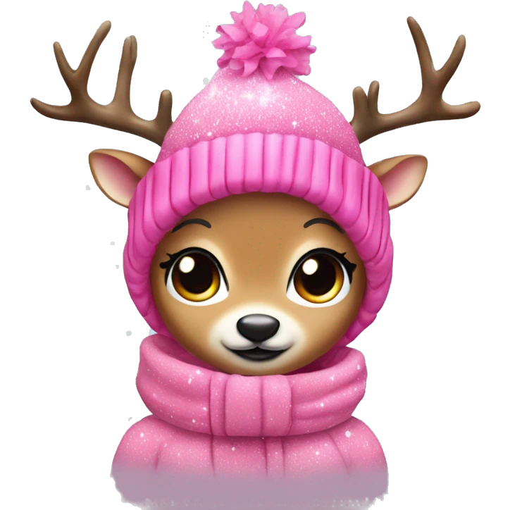 A cute winter themed deer with lashes and pink glitter outfit  emoji