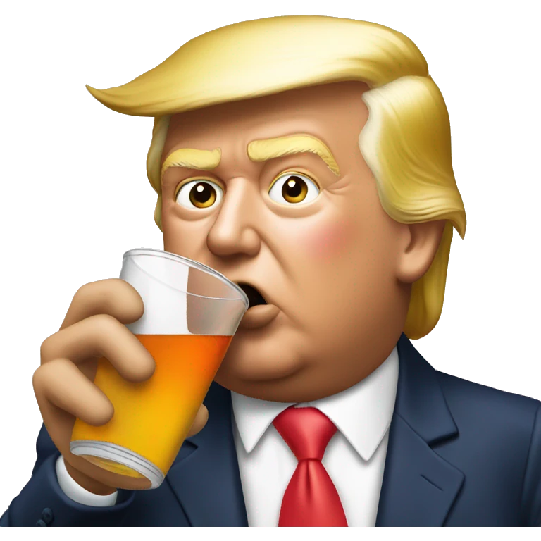 Trump drinking out of a Stanley and eating bubblegum emoji