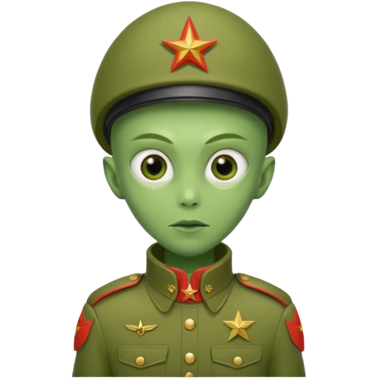 alien, wearing cccpp soldier custome, half body emoji