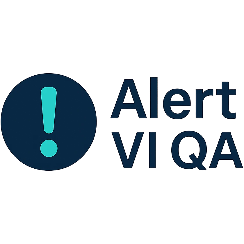 corporate emoji for Slack with the text 'Alert VI QA', using colors HEX #FFFFFF, HEX #001133, and HEX #1BEDBA, clean and professional style, suitable for alert notifications emoji