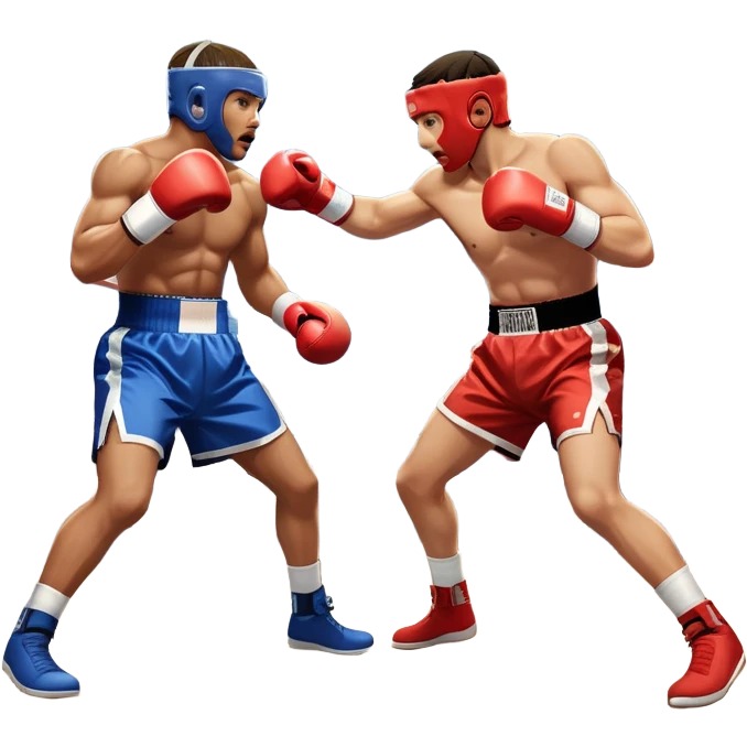An icon showing two professional boxers in the middle of an intense fight in the ring. They are wearing gloves and protective gear, with one boxer throwing a punch while the other dodges. The background features bright lights, a cheering crowd, and the ropes of the boxing ring. emoji
