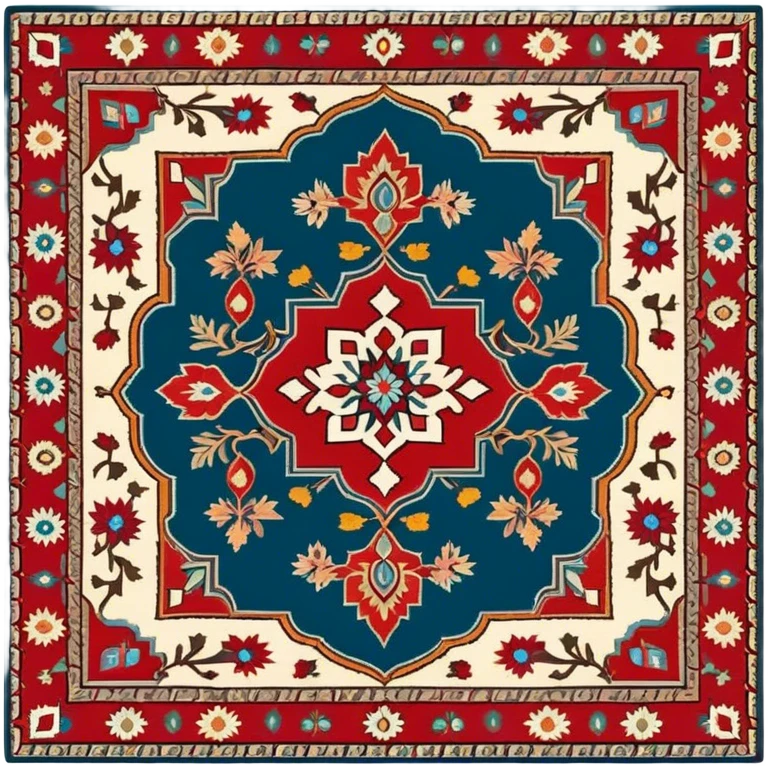 Cinematic Realistic depiction of a richly patterned Turkish carpet, rendered with exquisite details and vibrant colors, set against a soft, warmly lit background that emphasizes its artisanal craftsmanship emoji