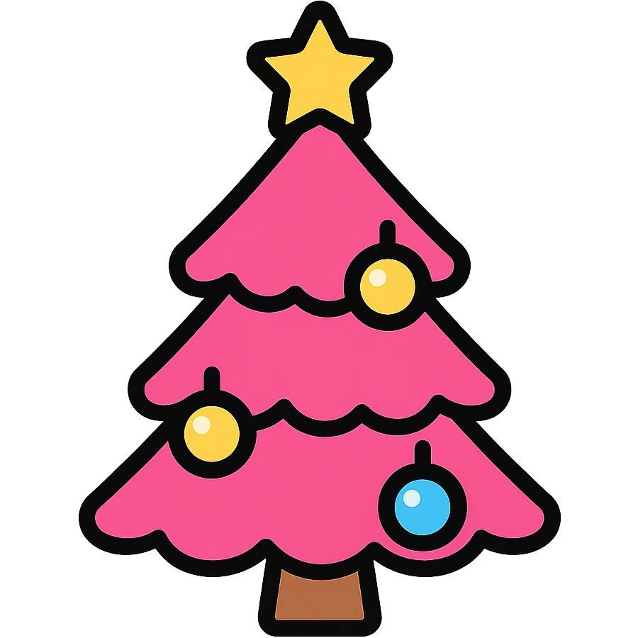 pink Christmas tree, shiny decorations, icon style emoji
