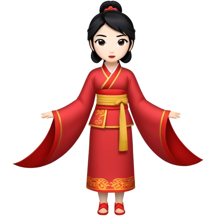full body Mulan with traditional Chinese outfit, black hair, minimal style emoji