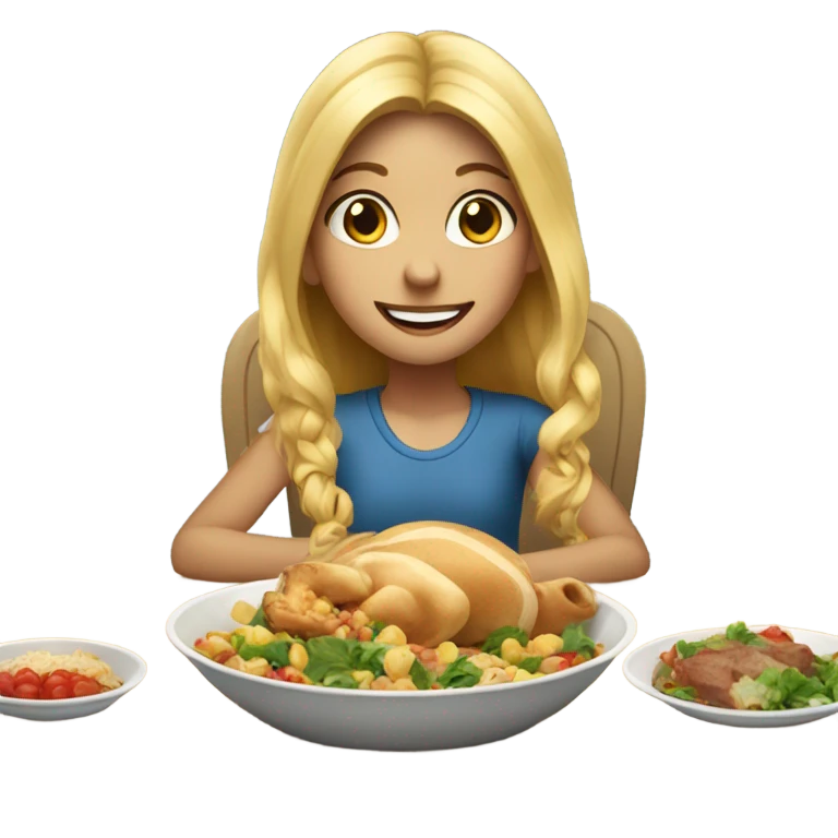  Blonde long hair girl eating big meal  emoji