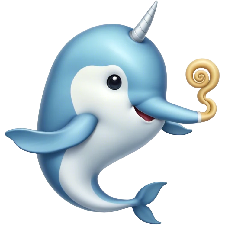 Cinematic Comical Narwhal Portrait Emoji, Head tilted dramatically with an exaggeratedly amused expression, featuring a sleek, elegantly streamlined body with a prominently spiraled ivory tusk and wide, comically expressive eyes full of playful disbelief, Simplified yet hilariously expressive features, highly detailed, glowing with a slightly sassy arctic glow, high shine, dramatic yet playful, stylized with an air of quirky marine mischief, soft glowing outline, capturing the essence of a meme-worthy narwhal that looks ready to side-eye its way into viral fame! emoji