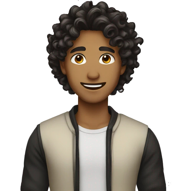Male Brown face with black long curly wavy hair  emoji