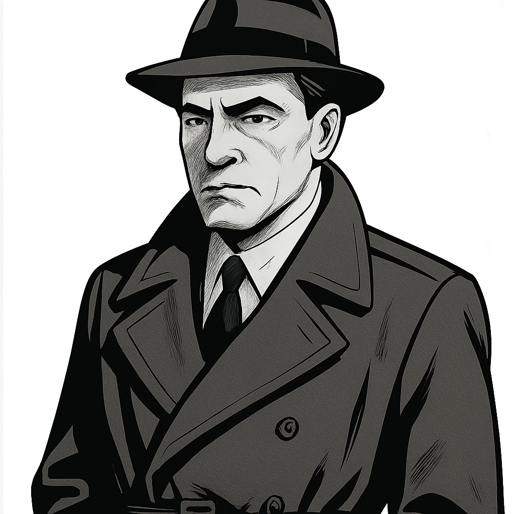 Штирлиц in a classic spy outfit, serious expression emoji