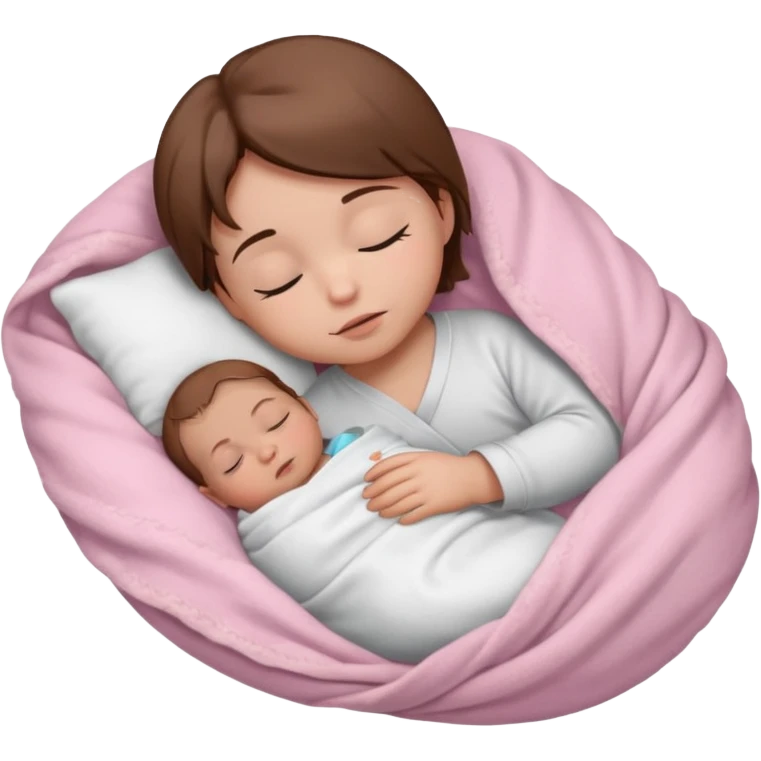 One sleeping baby with brown hair and a white shirt wrapped in a light pink blanket emoji