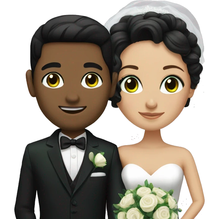 bride and groom, black hair, dark green eyes emoji