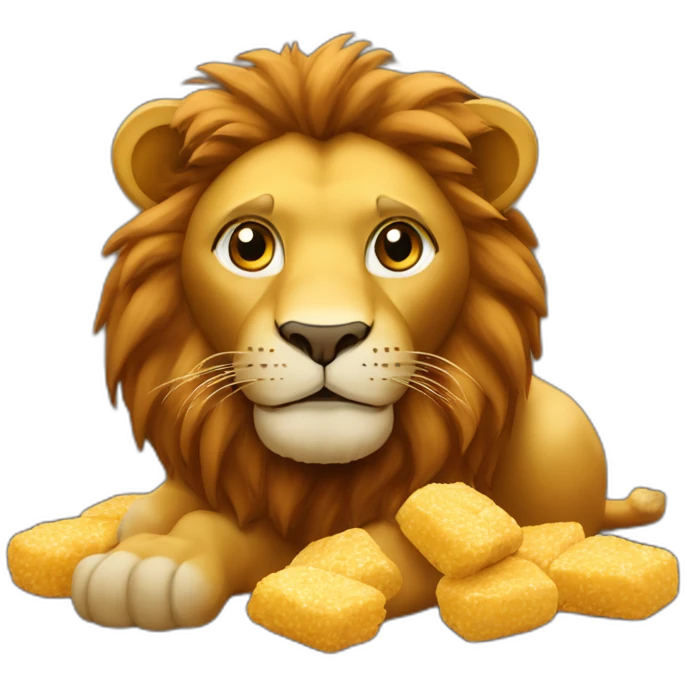 Lion en peluche qui mange des nuggets emoji