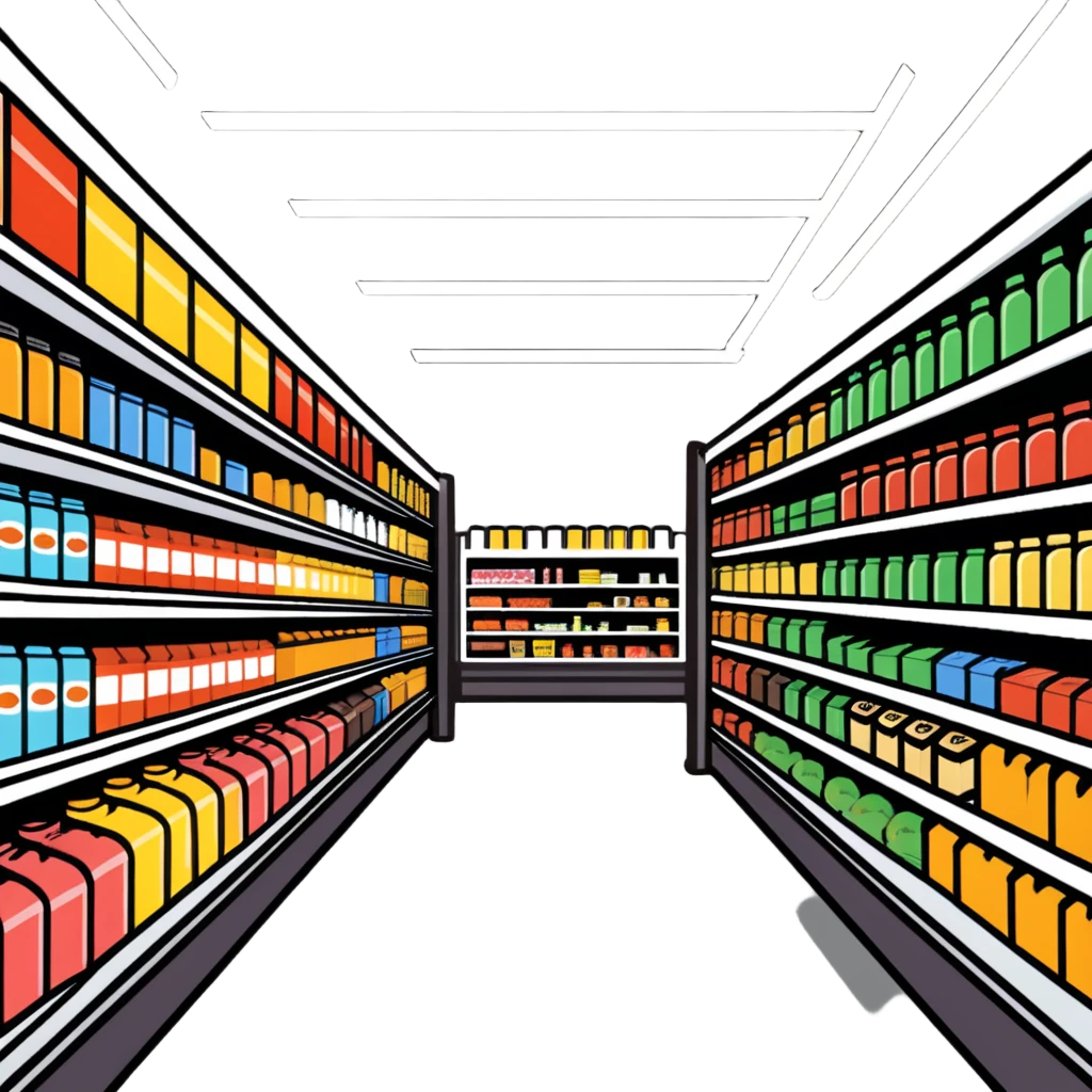 inside large grocery store with aisles full of products emoji