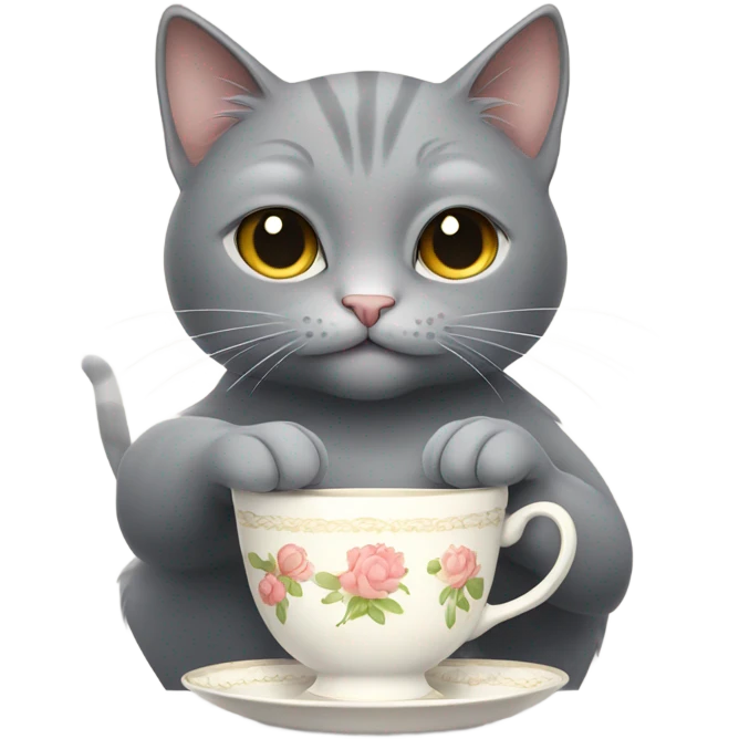Gray cat drink tea emoji