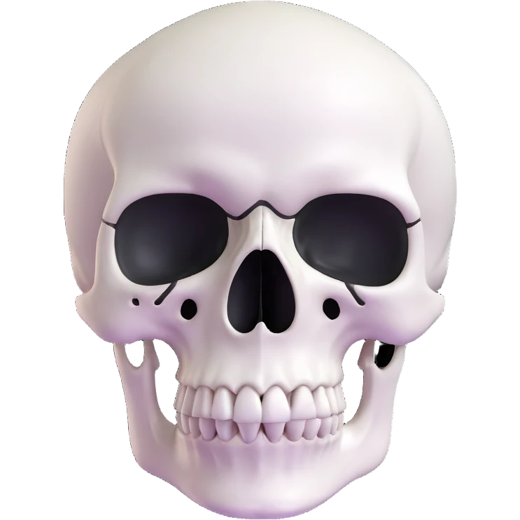 white skull, clean and smooth, detailed features like eye sockets, nasal cavity, and teeth emoji