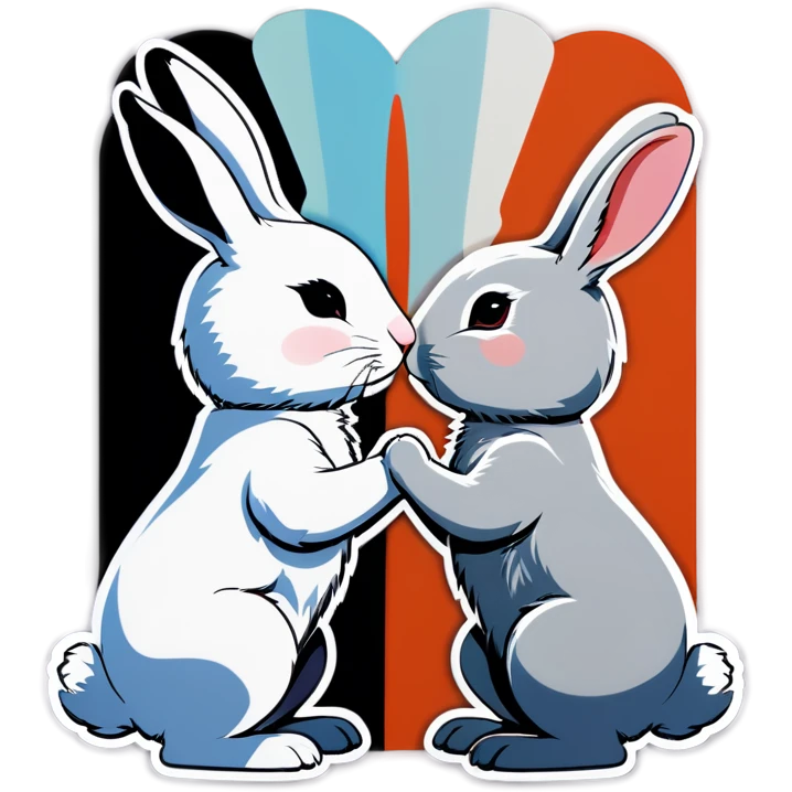 Black rabbit and white rabbit touching noses emoji