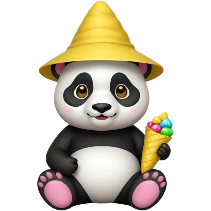 panda with yellow conical hat, candy emoji