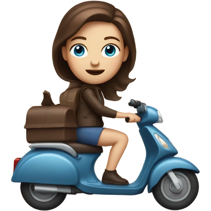 White women with Blue eyes and chocolate hair on scooter emoji