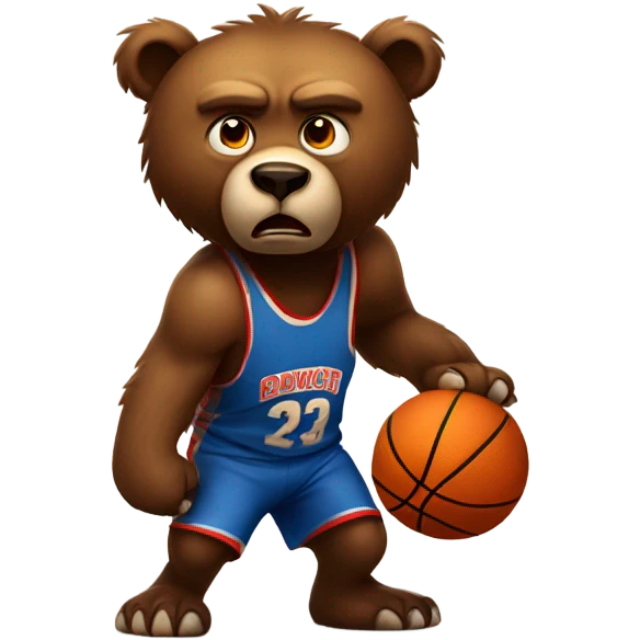 Angry Brown Bear dribbling basketball emoji