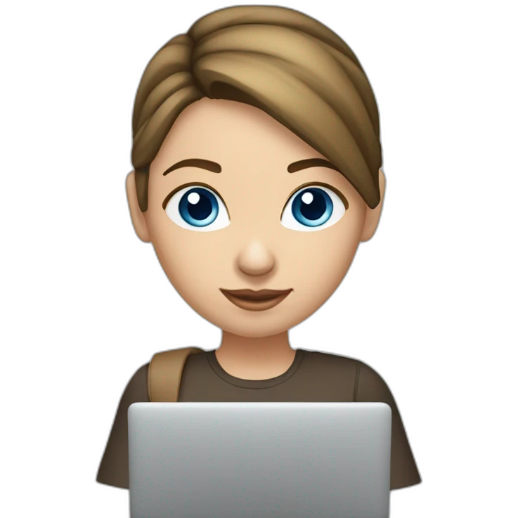 front-view-of-young-white-tan-woman-blue-eyes-brunette-pony-tail-using-a-laptop emoji