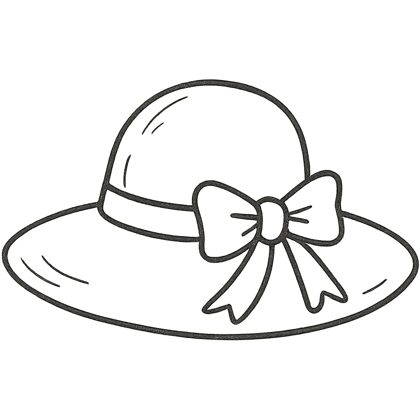 hand drawn outlined lady's hat with a pink bow icon emoji
