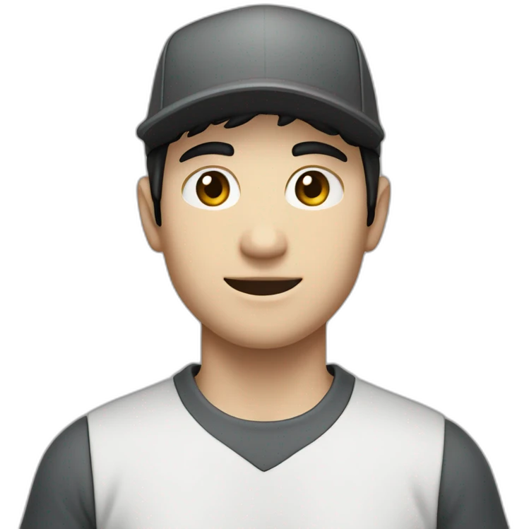 Pale skinned Man with black hair in a white cap and dark gray polo T-shirt with a box into his hands emoji