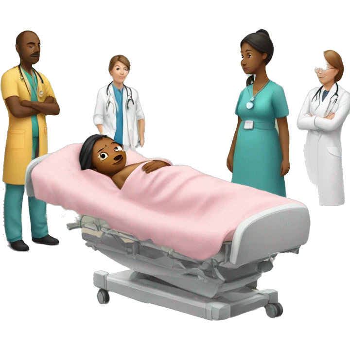 a woman gives birth and doctors stand nearby emoji