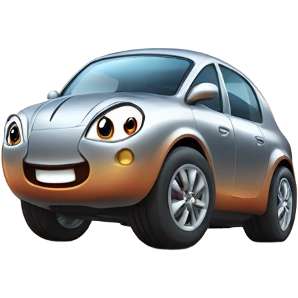 Metal cute Kirby ball driving on 4 car wheels emoji