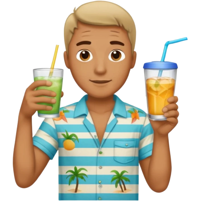 man with drink , beach shirt emoji