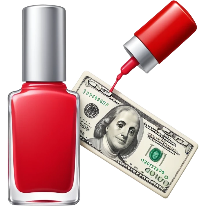 price tag with a few dollar bills and a bottle of nail polish emoji