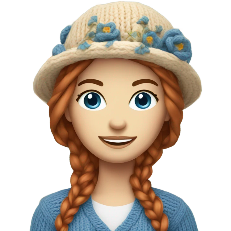 beautiful finnish auburn hair woman with blue eyes knitting floral hat emoji