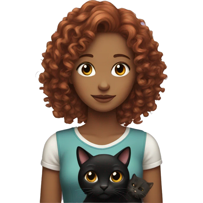 Curly read head girl with long hair is holding a black cat  emoji