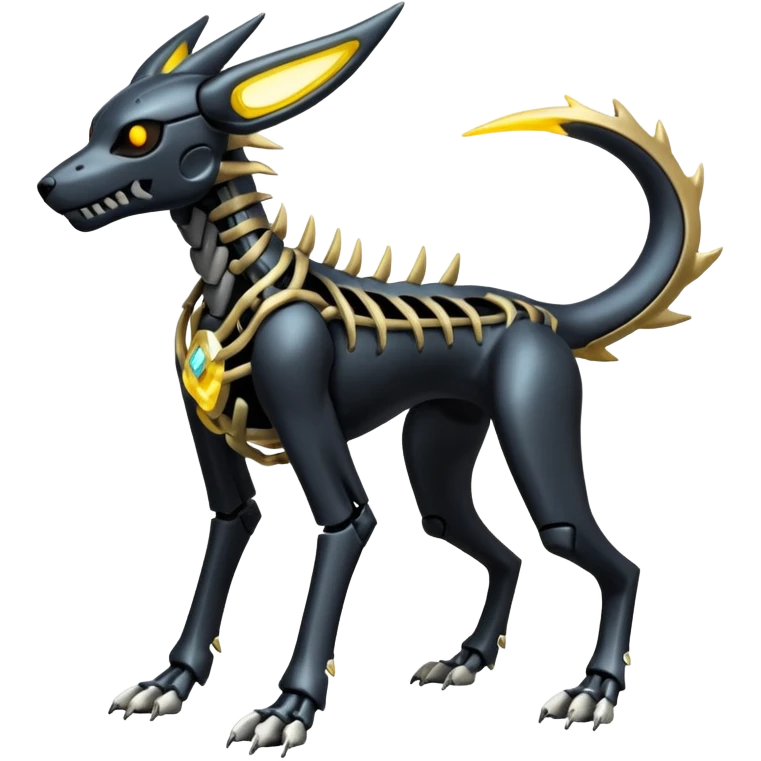 futuristic Skeleton-Cyborg-Manectric-Electrike-Houndoom-Umbreon-Marowak-Draco-Fakémon-hybrid-creature (full body), 4 legs emoji