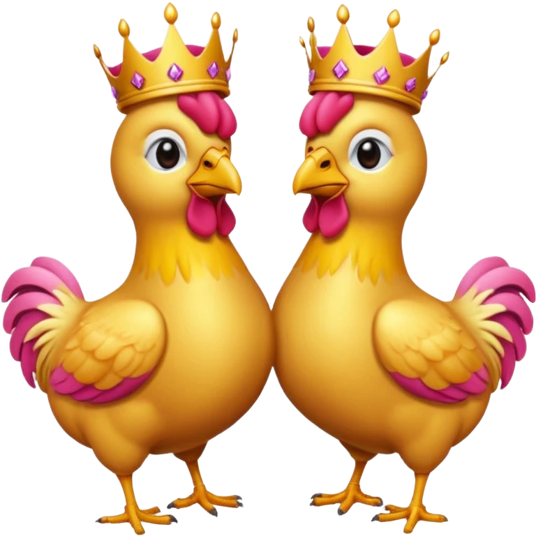 Dos pollos uno con un moño y el otro con una corona  emoji