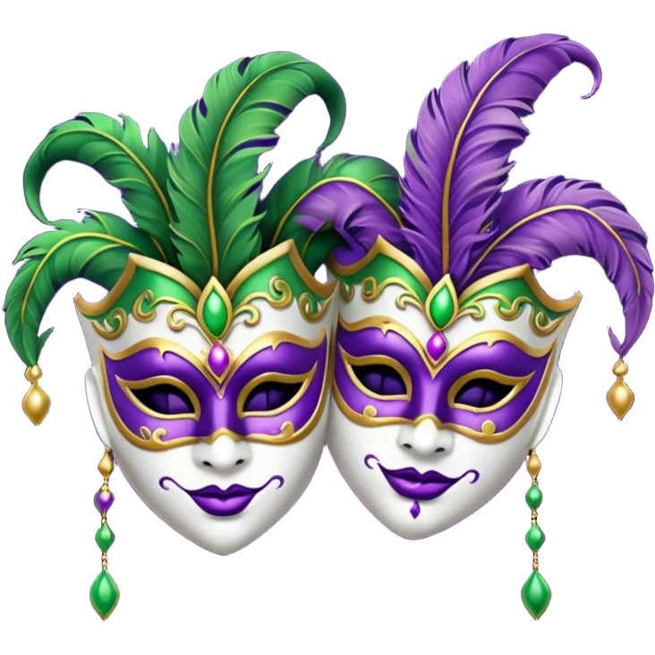 2 jesters masks for mardi gras in purple gold and green like this emoji : 🎭 emoji