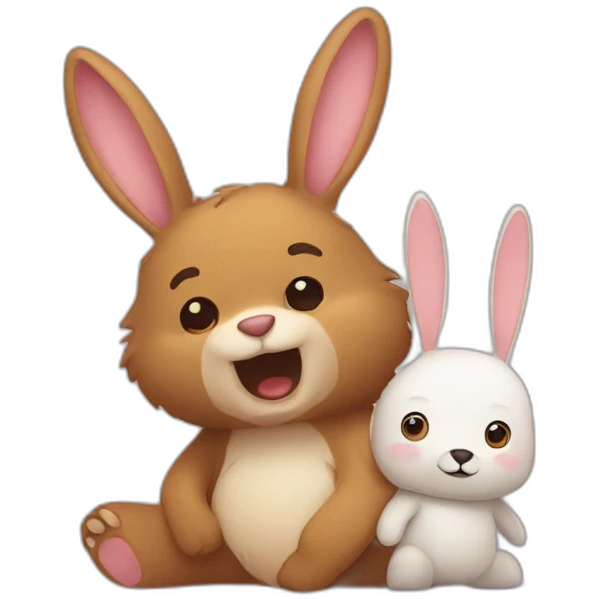 bunny hiding behind a bear emoji