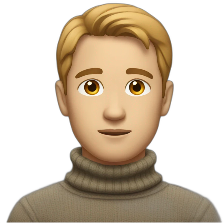 thoughtful guy in a turtleneck with light brown hair emoji