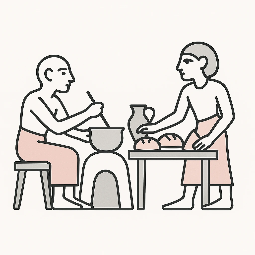 ancient Egyptian cooking scene in hieroglyphic style emoji