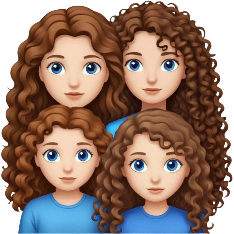 two girls with long brown hair, one with blue eyes and curly hair and the other one with brown eyes and straight hair  emoji