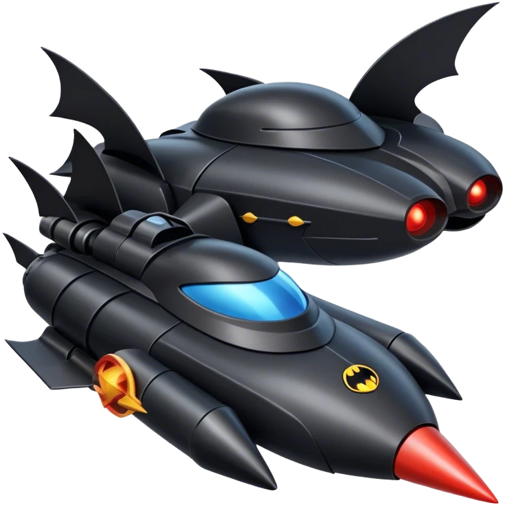 batmobile riding a rocket ship boom! emoji