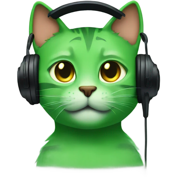 A green cat listen to music emoji