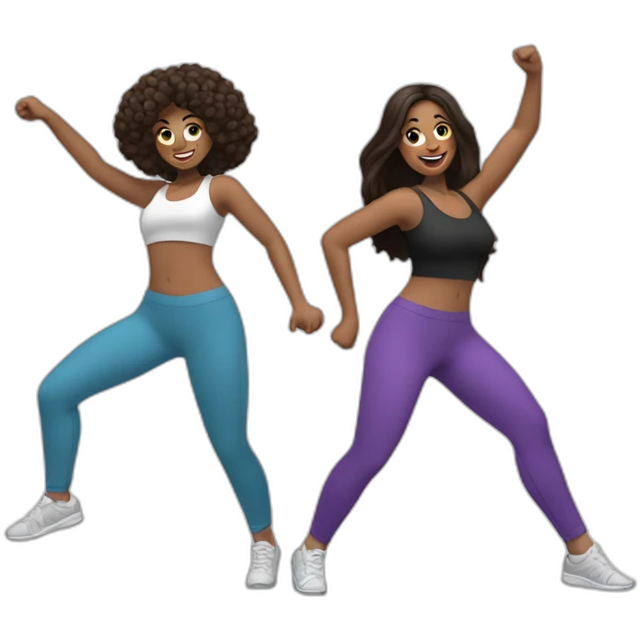 Two Brunette women dancing salsa in leggings and sneakers emoji