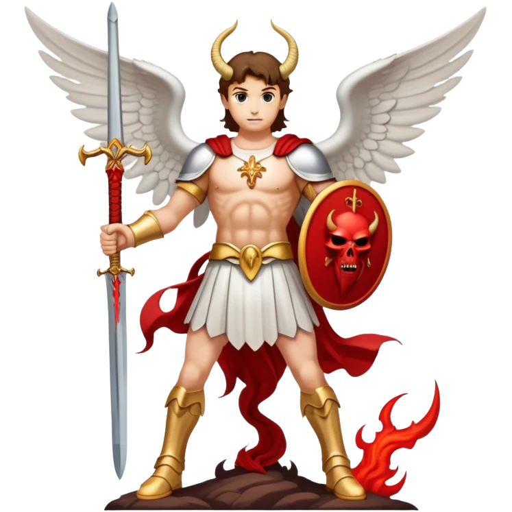 saint michael standing over satan with sword emoji