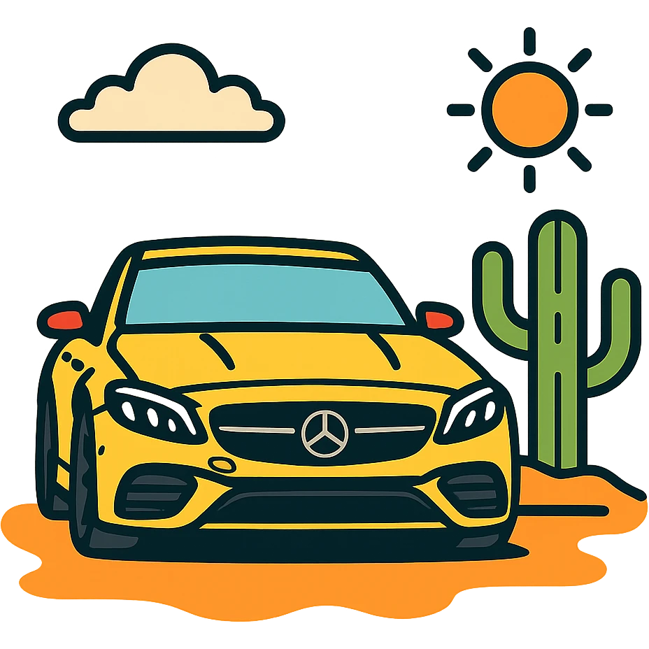 mercedes amg on desert next to cactus faun, cinematic emoji