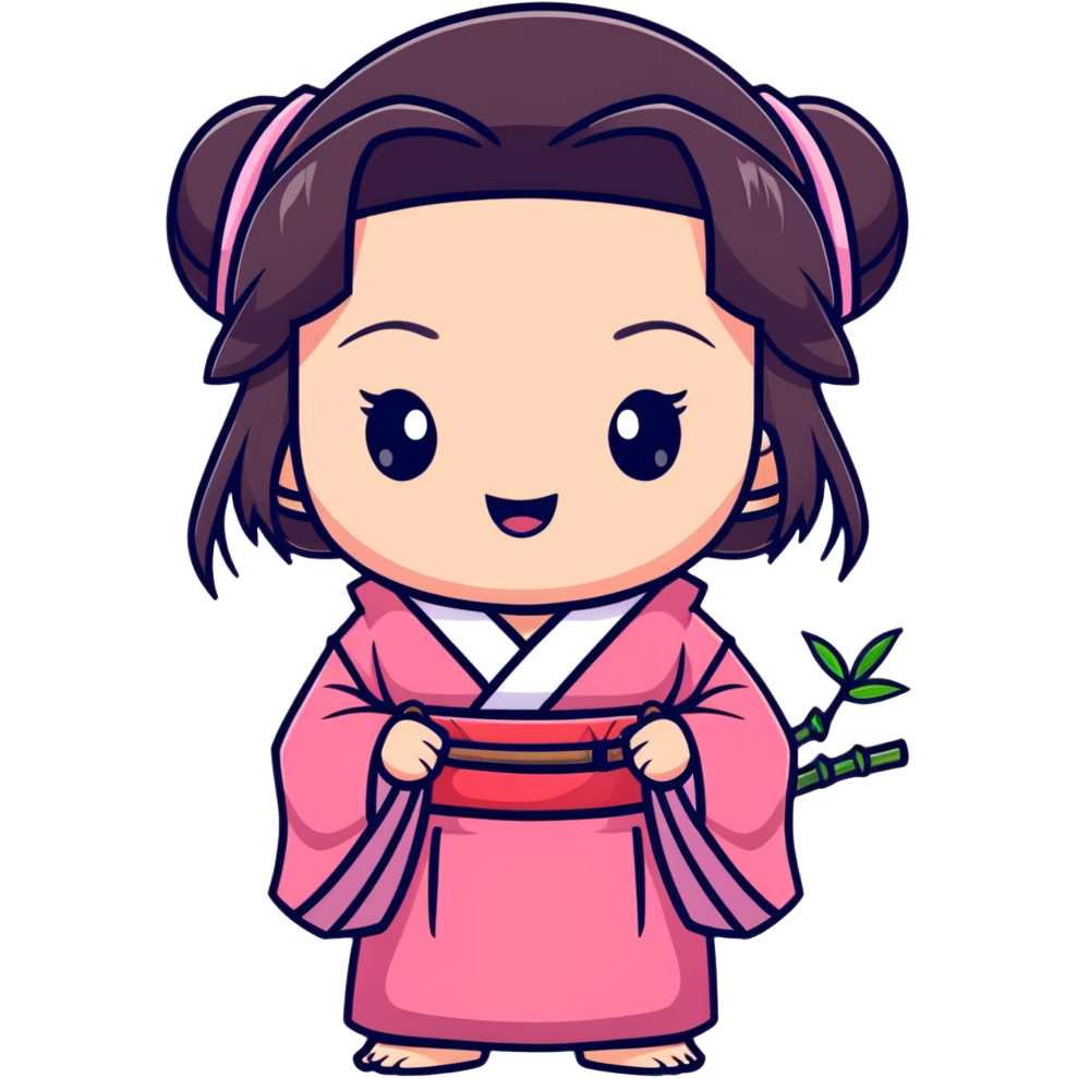 chibi Nezuko with pink kimono and bamboo muzzle in her mouth emoji