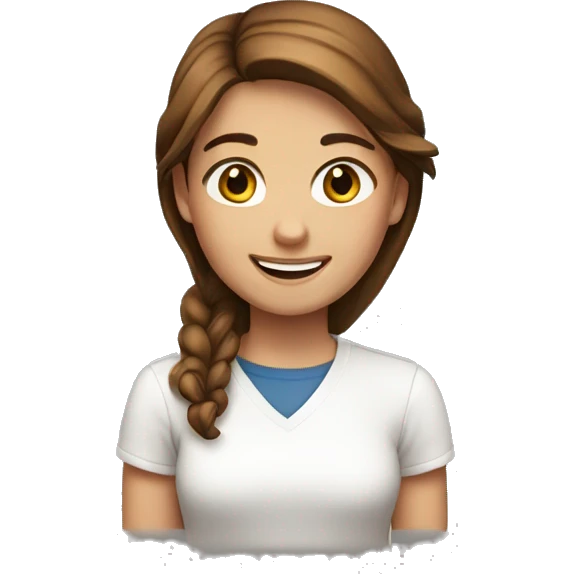 smiling girl with brown hair white shirt  emoji