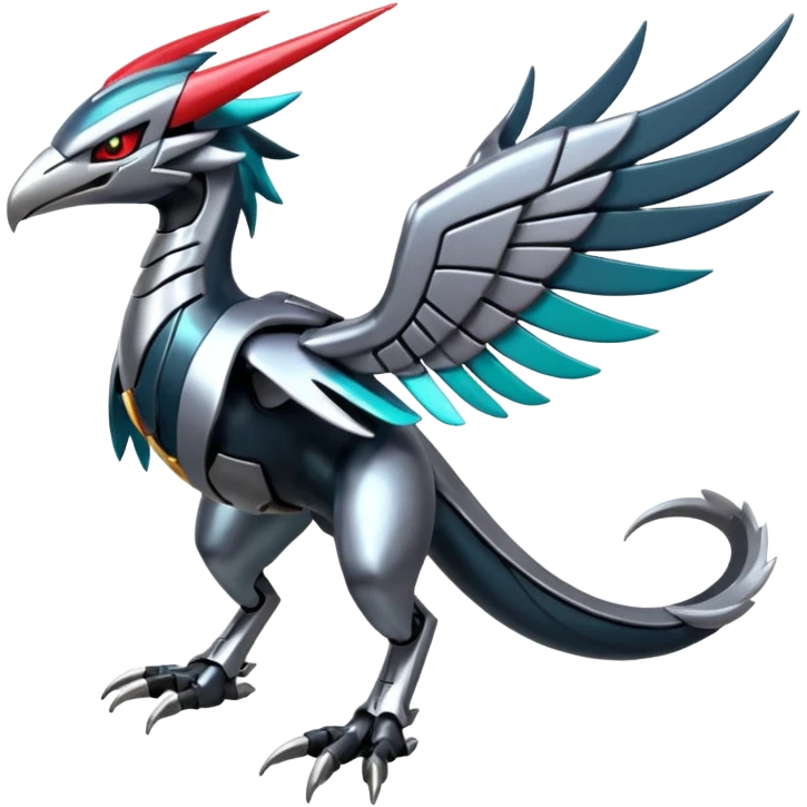 Futuristic Shiny Metallic Alloy Cyborg-Cyber-Nargacuga-Noivern-Silvally-fusion (full body) emoji