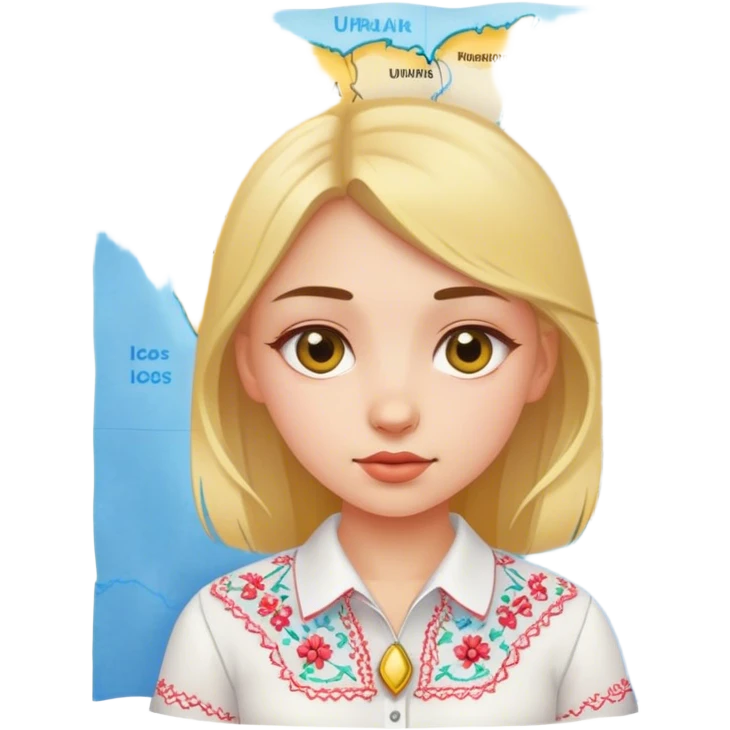 A Ukrainian girl in a white embroidered shirt holds a map of Ukraine emoji