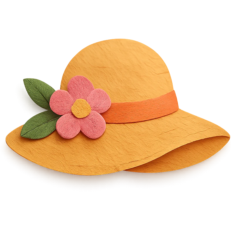 floral women's sun hat, paper-craft style illustration emoji