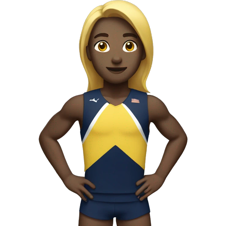 track runner with navy blue and yellow uniform emoji